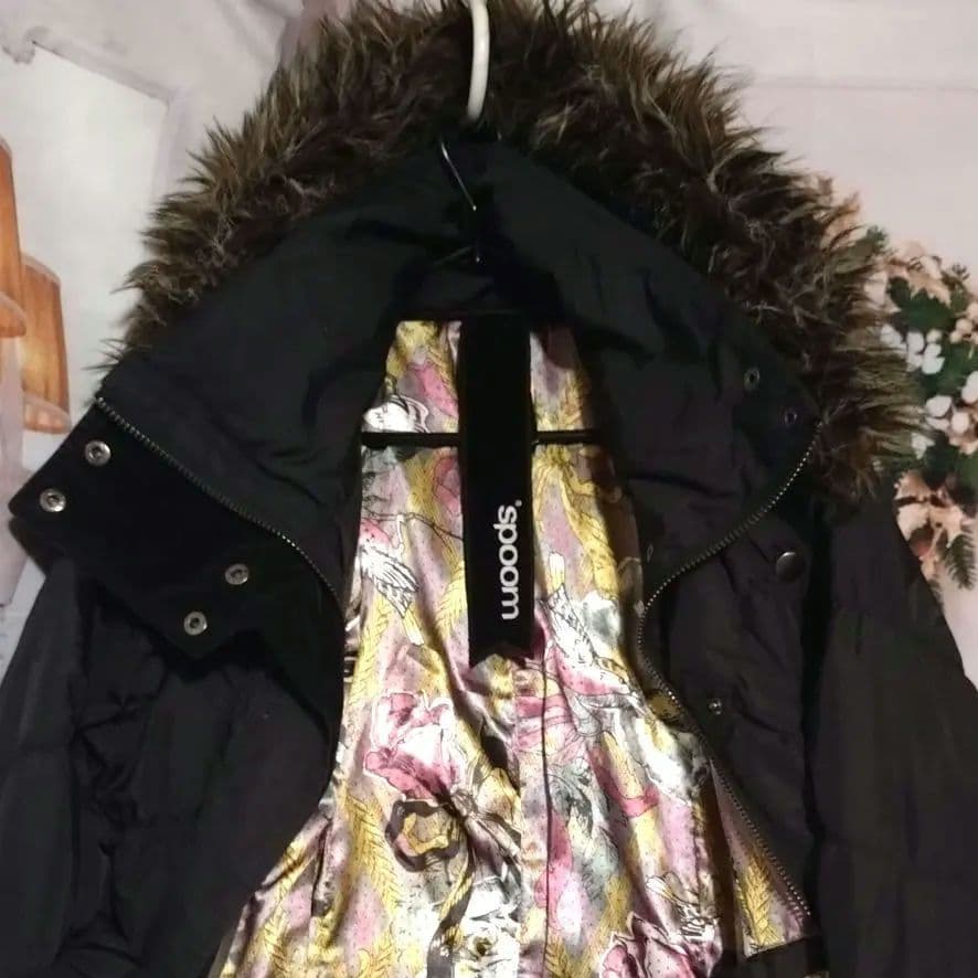 SPOOM★ロング ダウンコート Ｌサイズ★ブラック 美品★裏地総柄★オランダ製