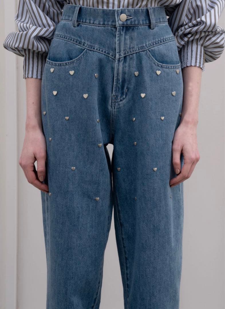 heart rivet & embroidery denim PT Sサイズ