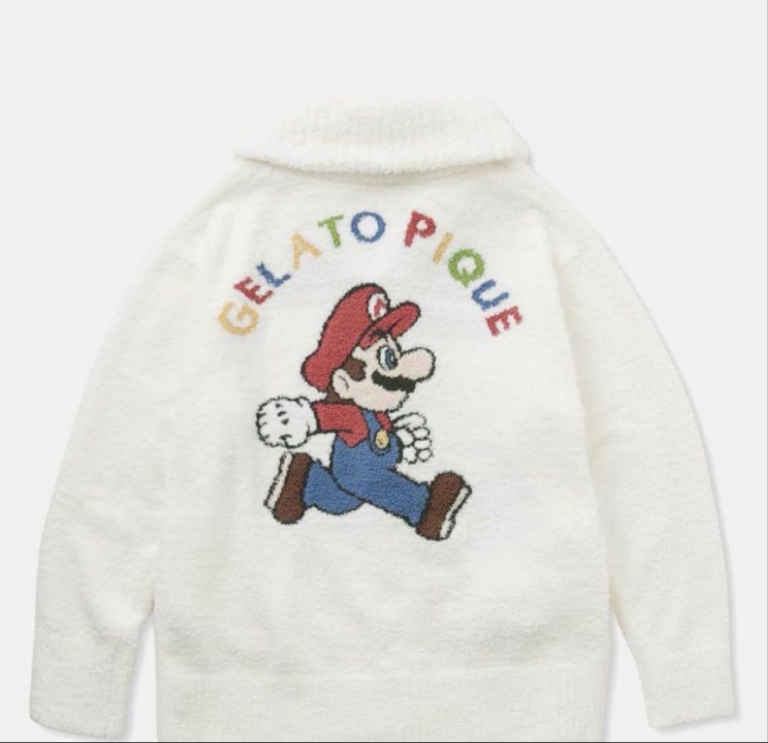 ジェラートピケマリオコラボ ベビモコジャガードショールカーディガン