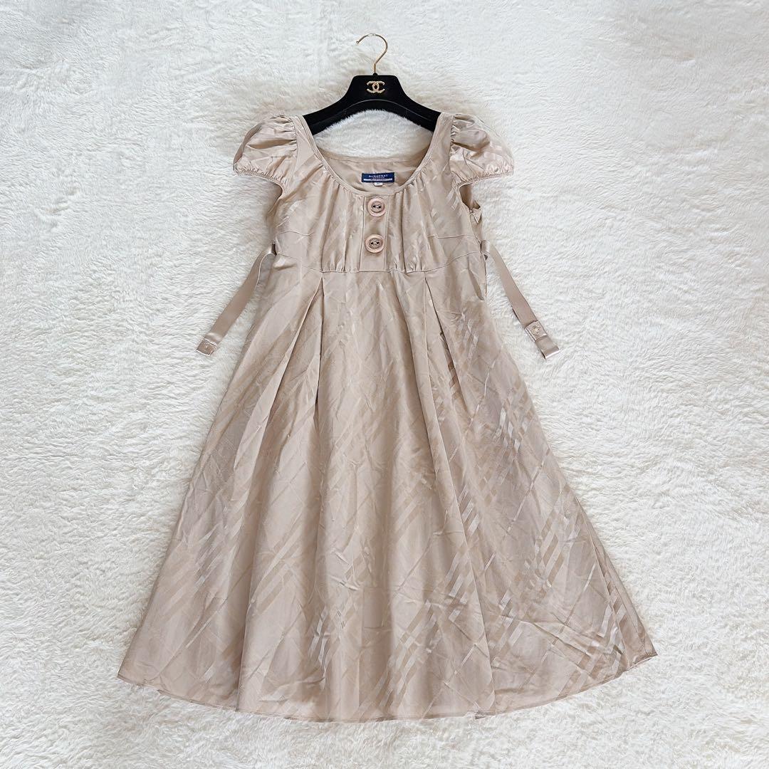 美品【バーバリーブルーレーベル】シャドーチェックワンピース パフスリーブ ベルト