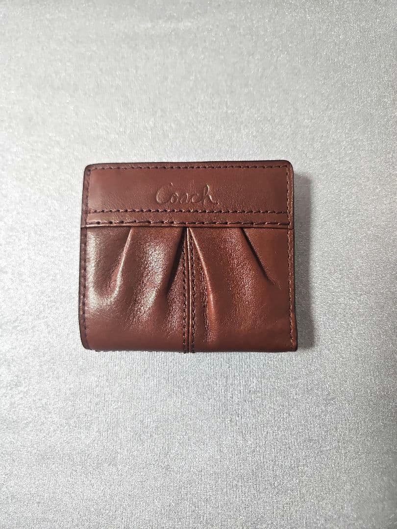 未使用【COACH】leather compact wallet/brown