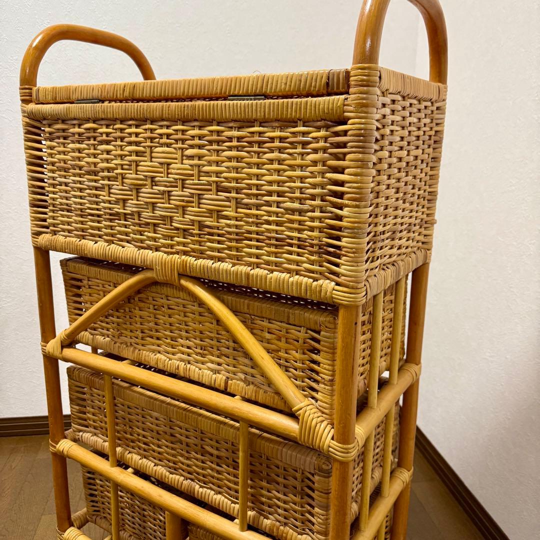 ラタンチェスト 4段収納 籐家具 キャスター付き