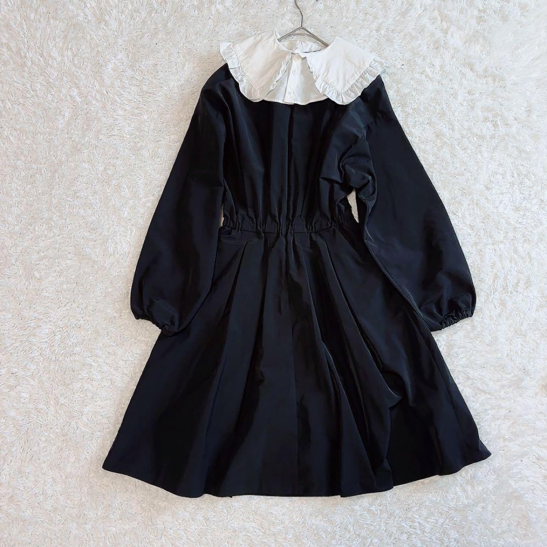 美品✨SEVEN TEN 襟付きタフタワンピース つけ襟 ブラック XS