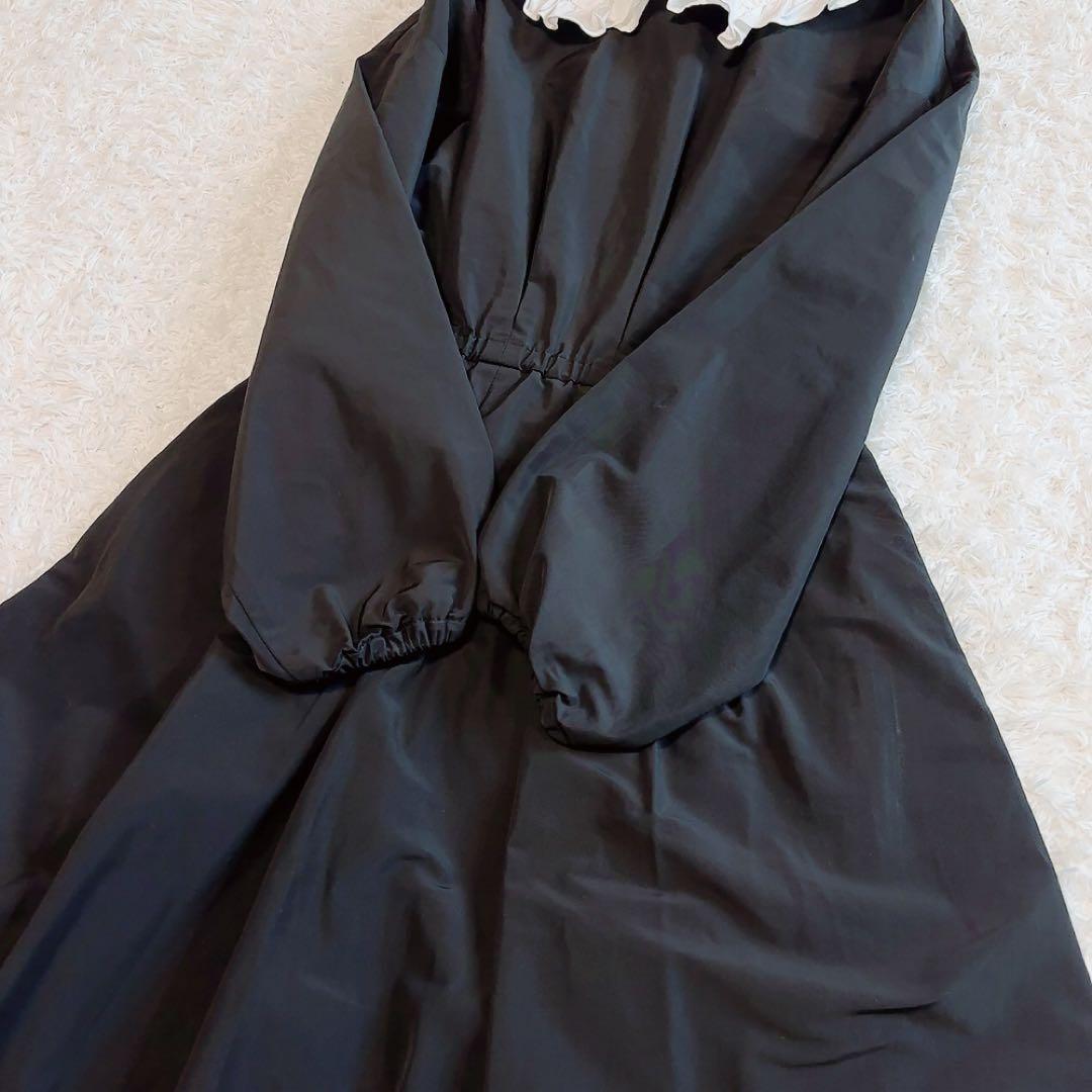 美品✨SEVEN TEN 襟付きタフタワンピース つけ襟 ブラック XS