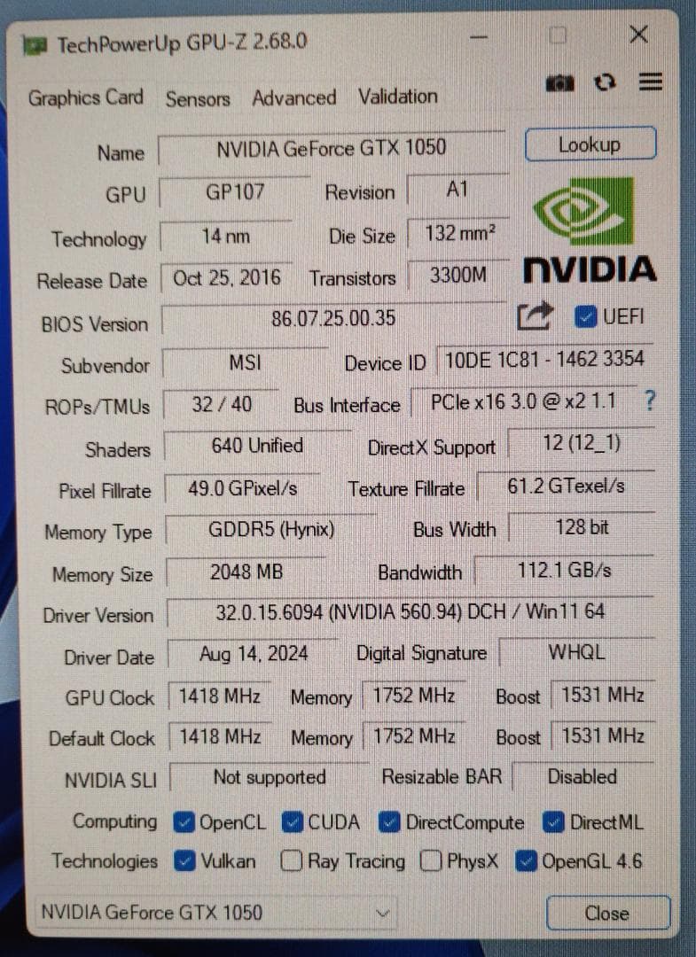 グラボ/GTX1050 2GB/動作確認済み/FFベンチ完走/送料無料 [41]