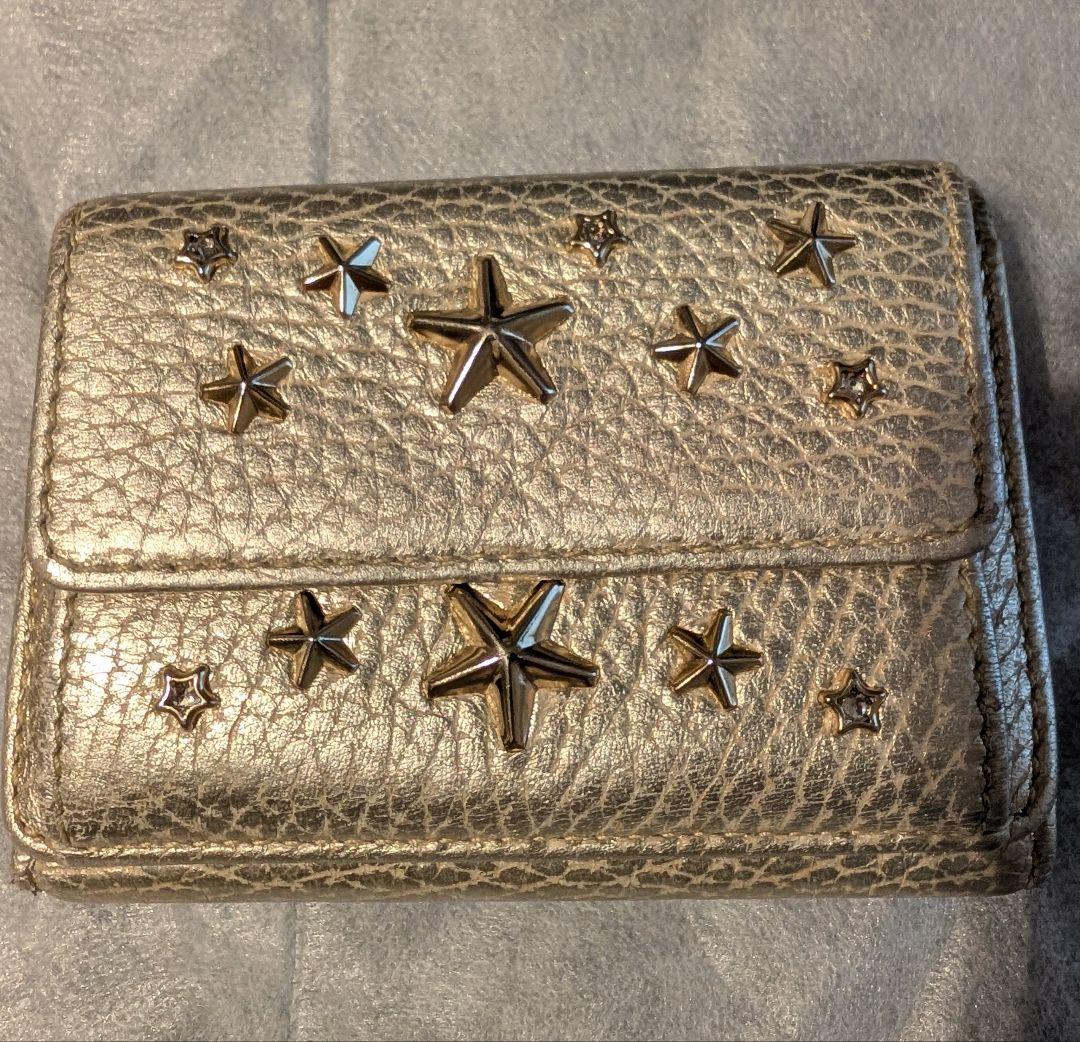 美品ジミーチュウ　三つ折りミニ財布　ゴールド