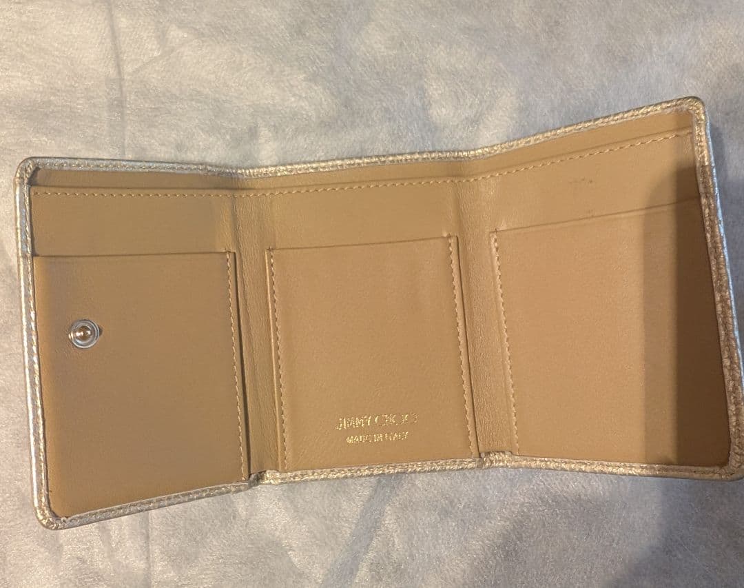美品ジミーチュウ　三つ折りミニ財布　ゴールド