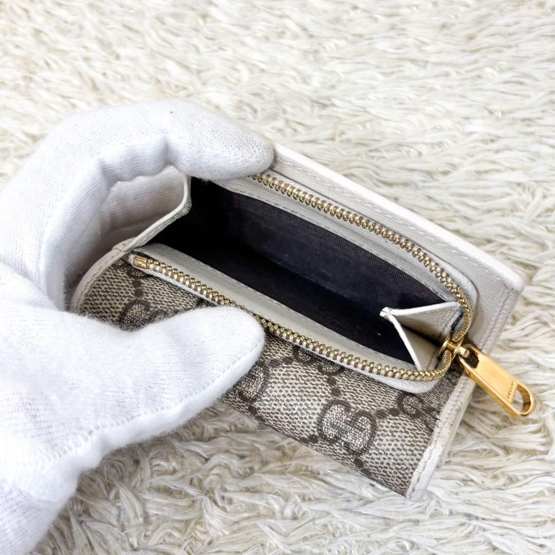 【美品】グッチ 三つ折り財布 GGスプリーム ホースビット コンパクトウォレット