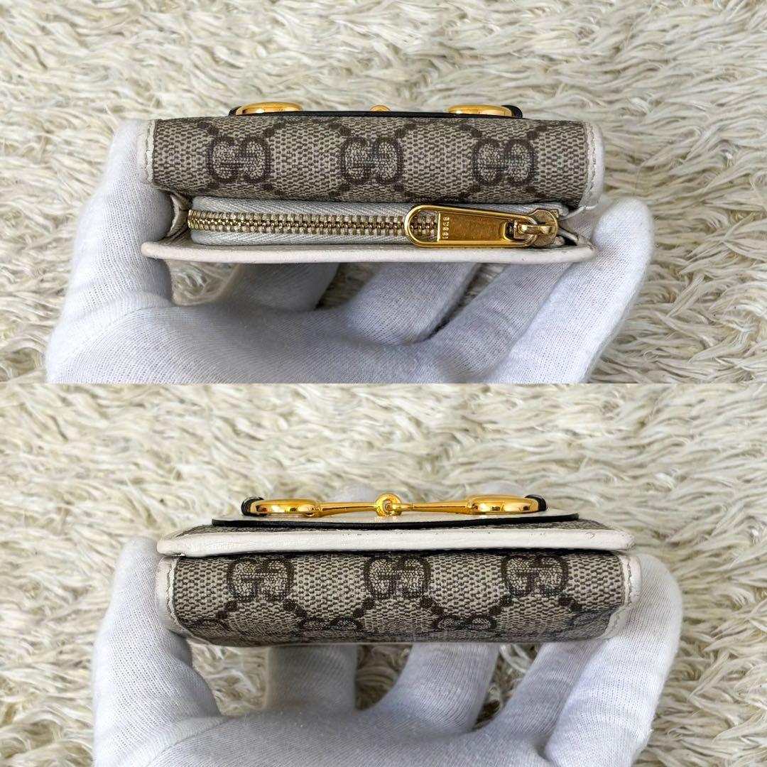 【美品】グッチ 三つ折り財布 GGスプリーム ホースビット コンパクトウォレット