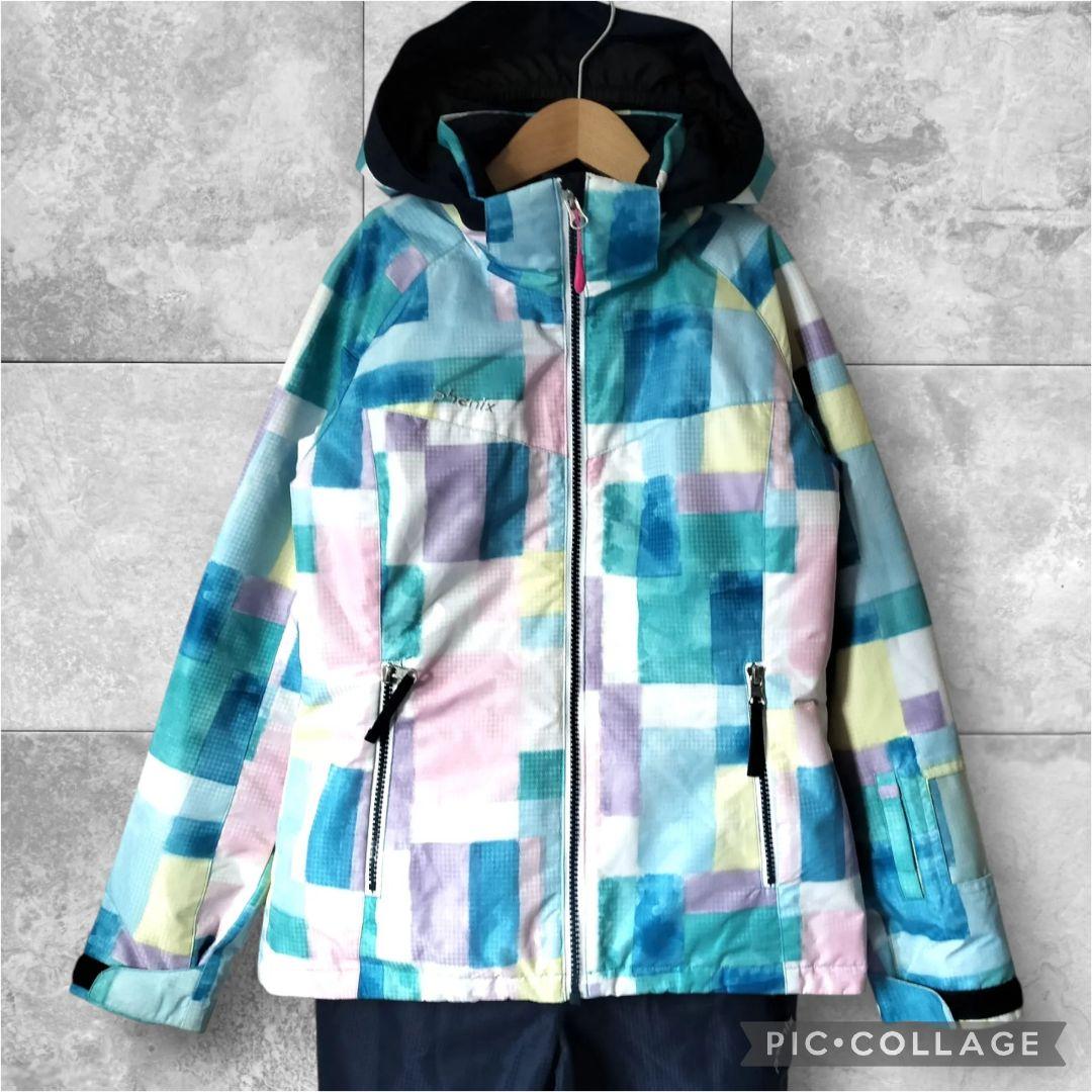 美品☆Phenixスキーウェア上下 女の子150 140 パステルブロック 水色