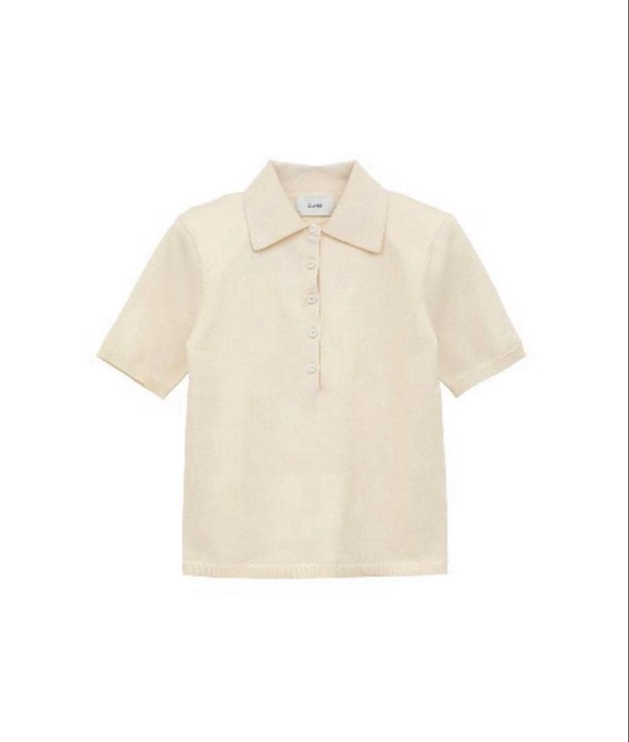 トップス CLANE SHOULDER PADS POLO KNIT TOPS IVORY