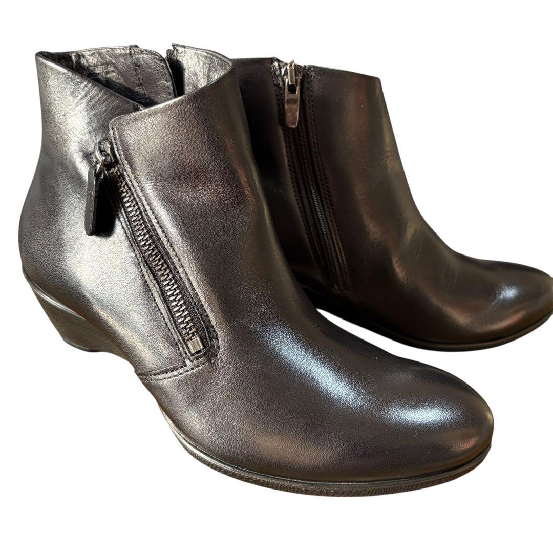 ecco ✨ レザーショートブーツ ゴアテックス 黒 サイドジップ23.5cm