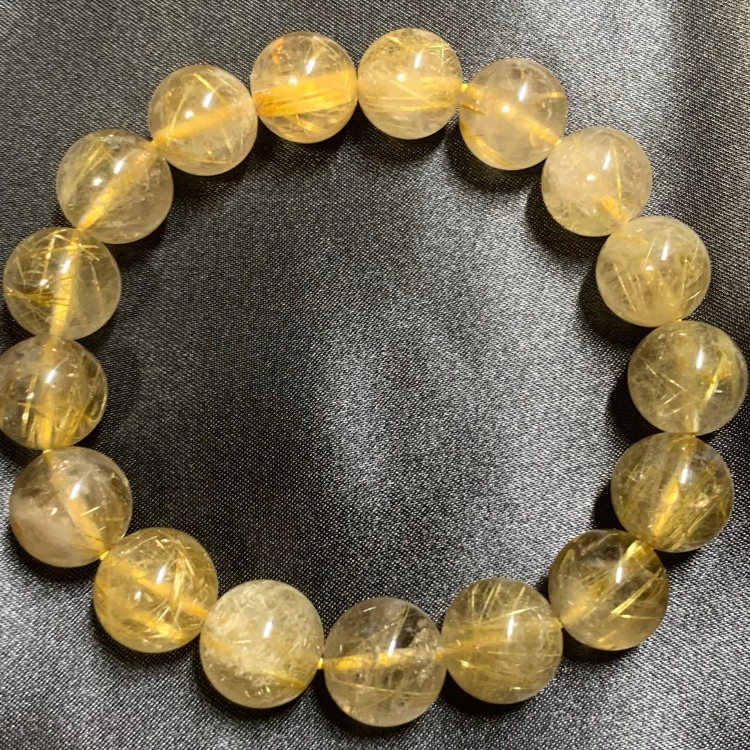 【大珠12mm】天然ゴールドルチルクォーツ 天然石ブレスレット