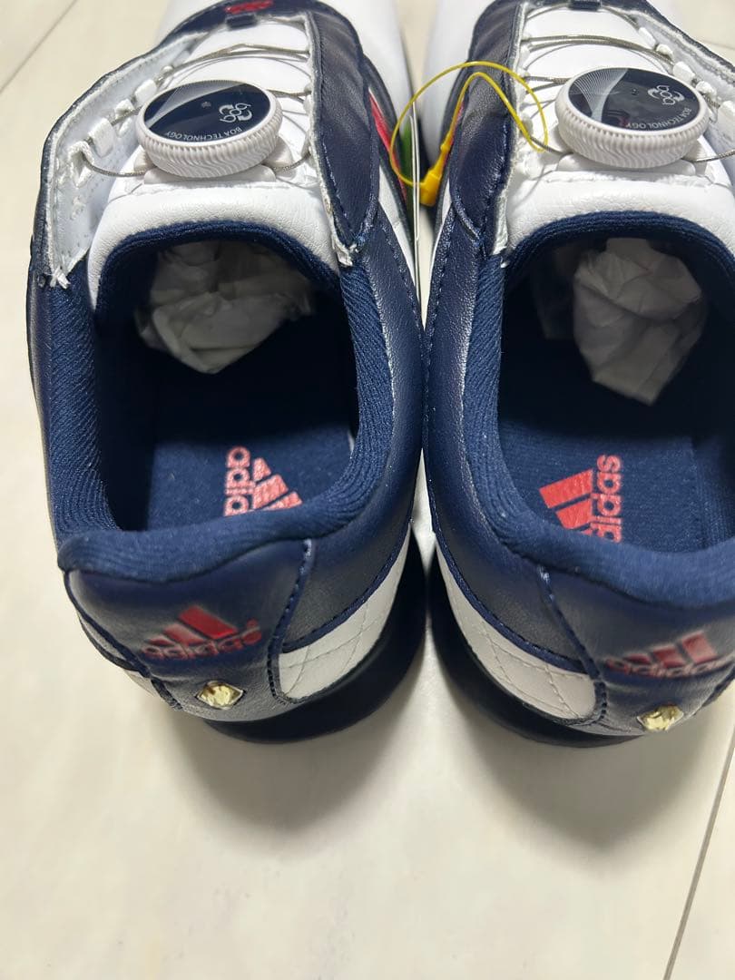 adidas アディダス ゴルフシューズ ホワイト ネイビー スパイク 23cm