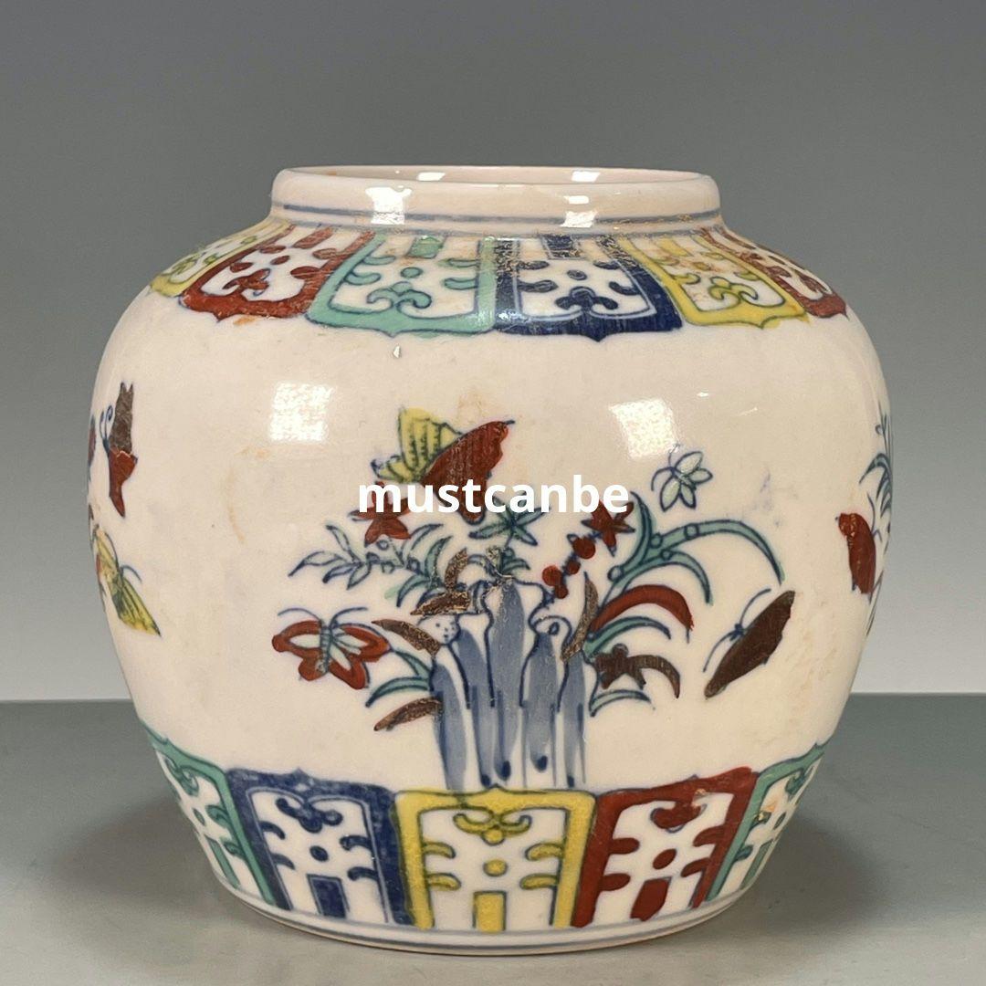 斗彩花卉天字缶 景徳鎮 陶磁器 装飾品 現代工芸品美術品 置物