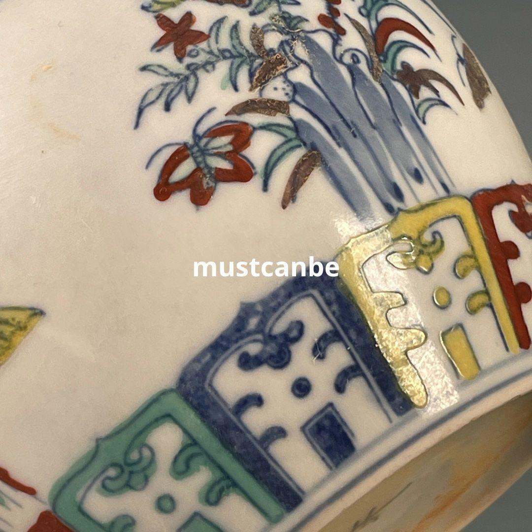 斗彩花卉天字缶 景徳鎮 陶磁器 装飾品 現代工芸品美術品 置物