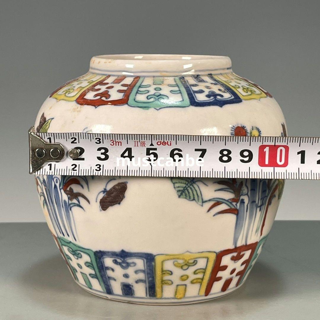斗彩花卉天字缶 景徳鎮 陶磁器 装飾品 現代工芸品美術品 置物