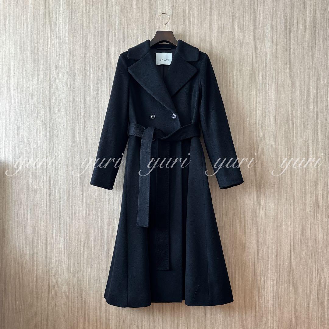 【1305】現行品　美品　アナイ　カシミヤドレストレンチコート　黒　36