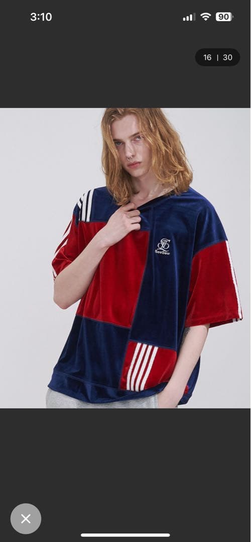 【未使用】Seesew パッチワークデザインTシャツ ネイビー/レッド