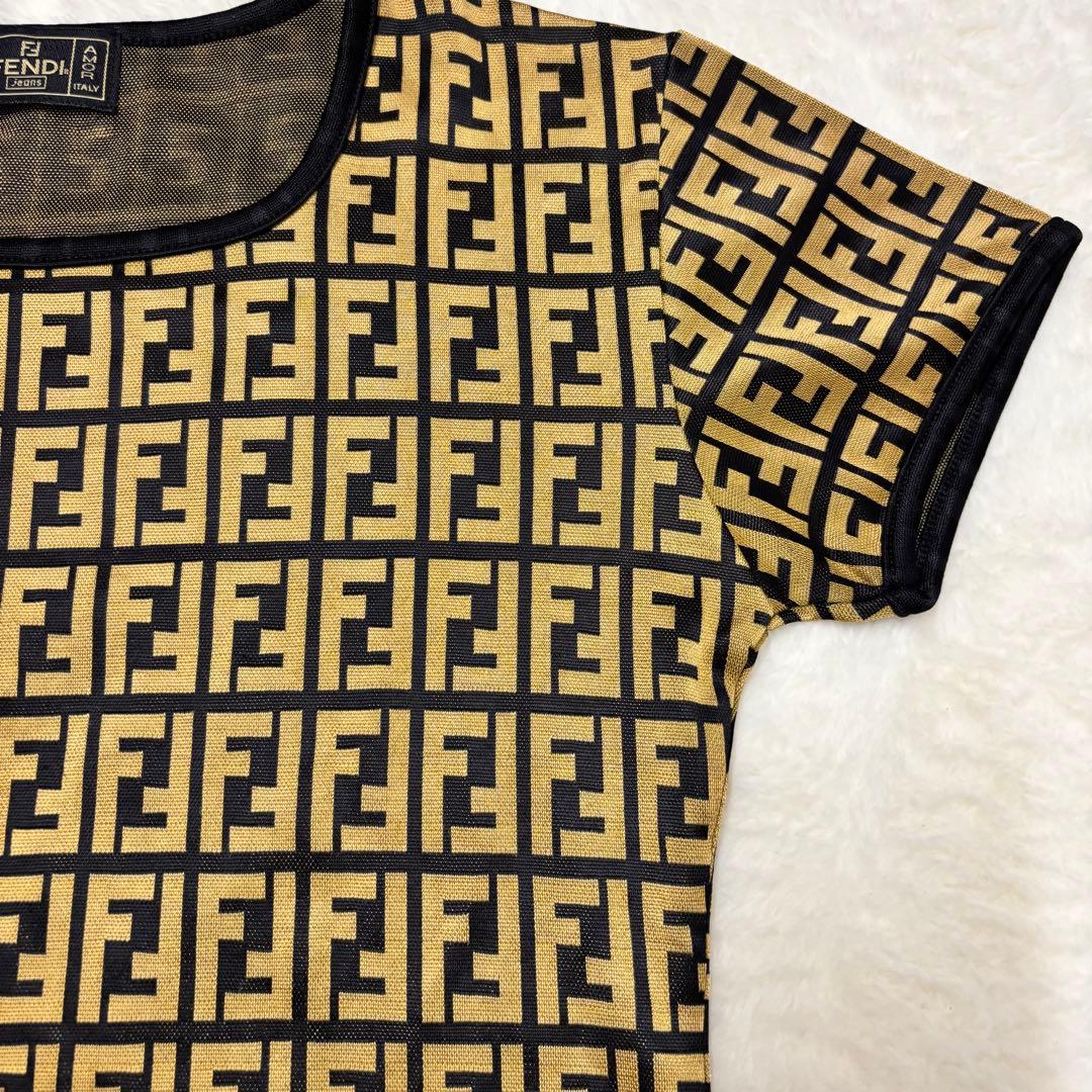 FENDI フェンディ　人気ズッカ柄ロゴプリント 半袖Tシャツ 黒金（E1