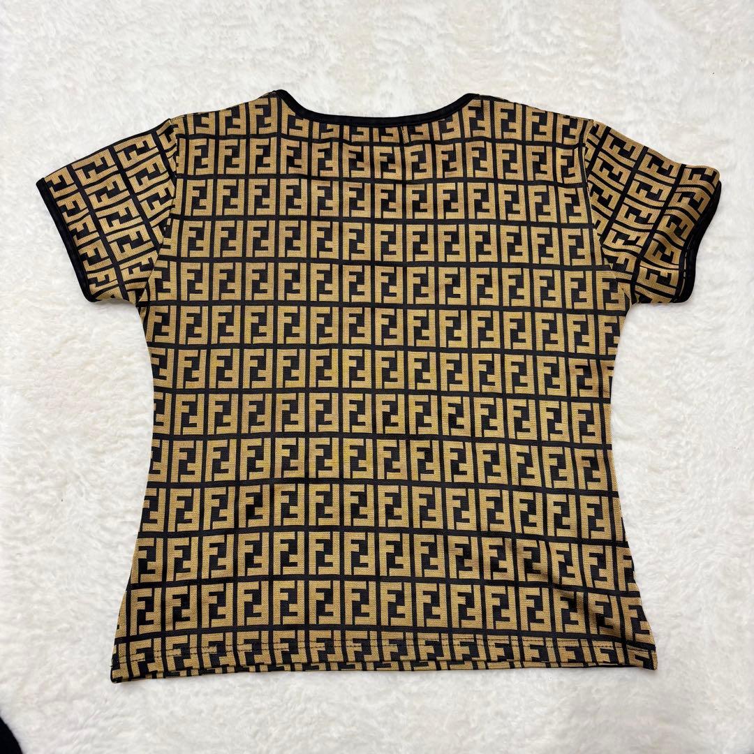 FENDI フェンディ　人気ズッカ柄ロゴプリント 半袖Tシャツ 黒金（E1