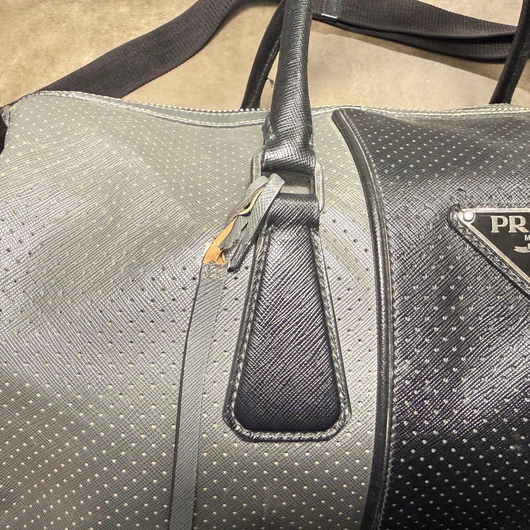 プラダ　サフィアーノレザー　グレー　ボストンバッグ　ダッフルバッグ　PRADA