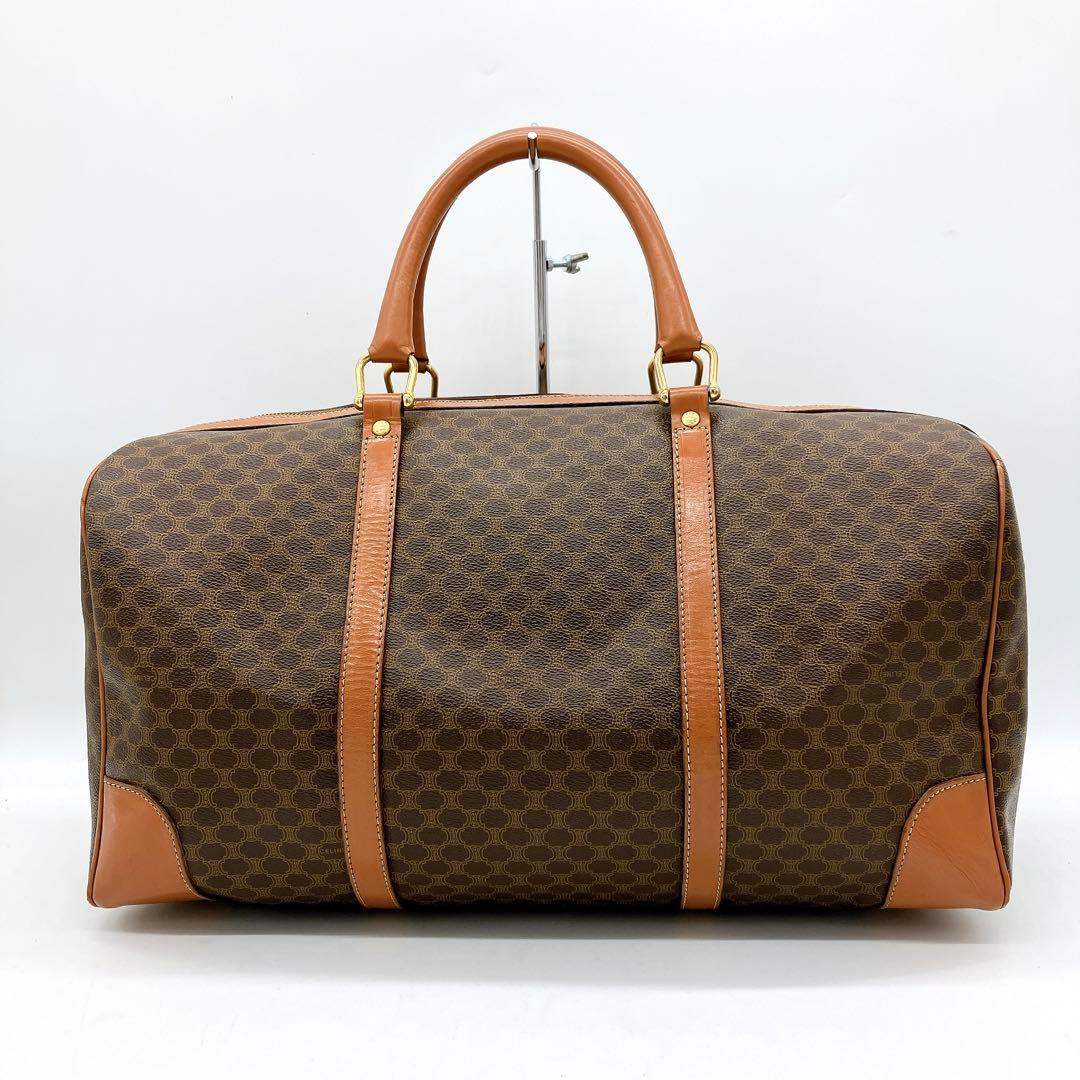 【CELINE】ボストンバッグ　マカダム柄　PVC ダークブラウン.