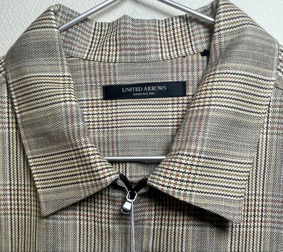 【新品タグ付】UNITED ARROWS 麻混 チェックブルゾン LL 春夏