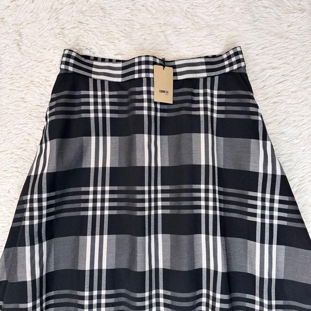 新品 希少サイズ 17号 ゴムサ ロングスカート フレア チェック 黒 日本製