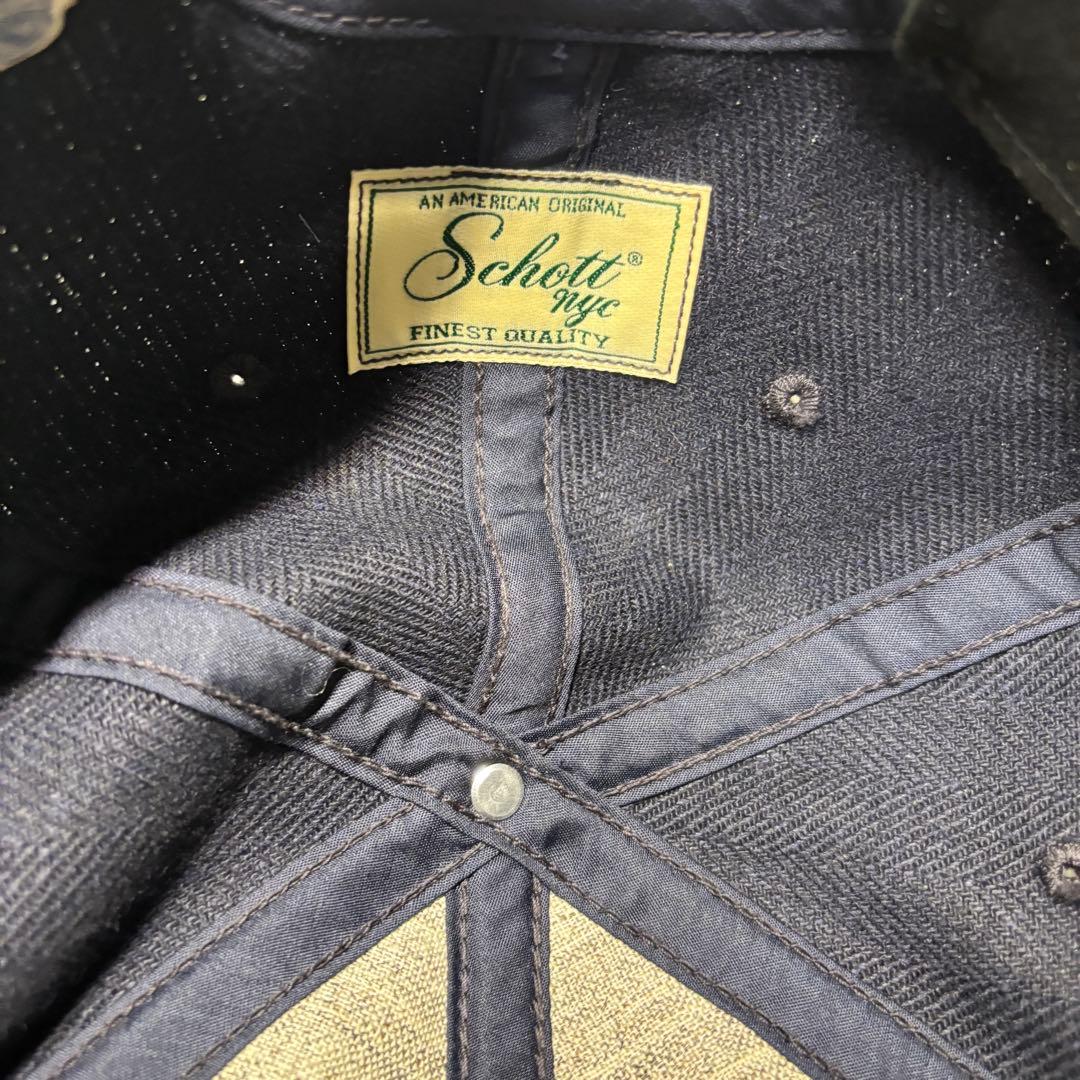 Schott × THE H.W.DOG&CO. レザー　ウール　キャップ　ロゴ