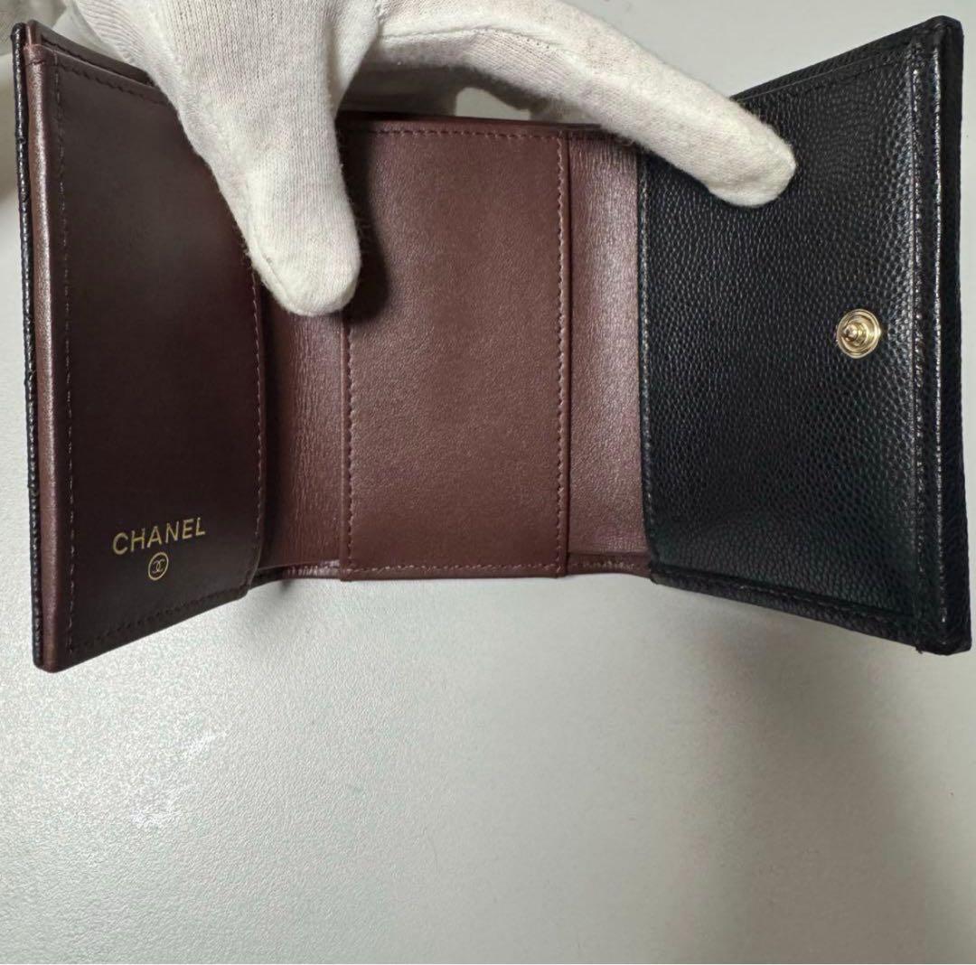 CHANEL シャネル マトラッセ キャビアスキン 三つ折り財布 黒
