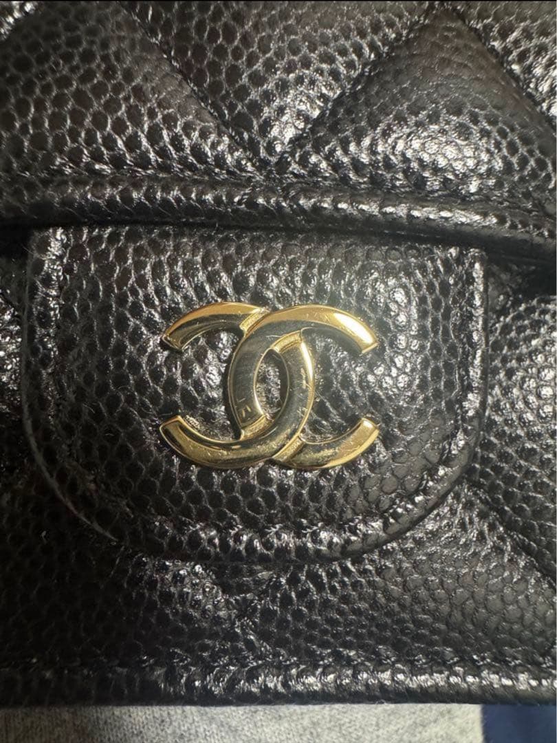 CHANEL シャネル マトラッセ キャビアスキン 三つ折り財布 黒