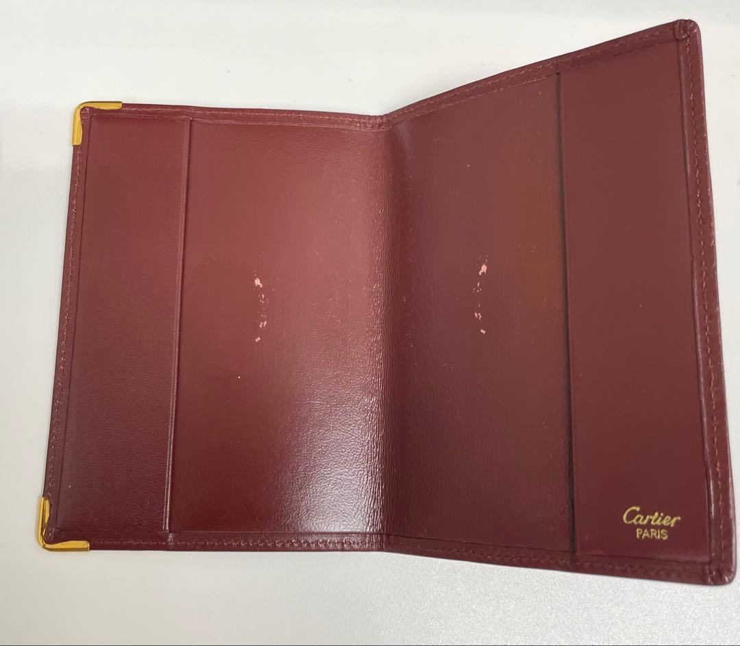 Cartier バーガンディ レザー パスポートケース