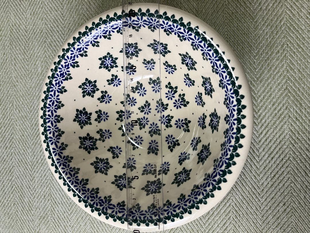 【ポーリッシュポタリー】青と緑の花柄 陶器ボウル 約20cm