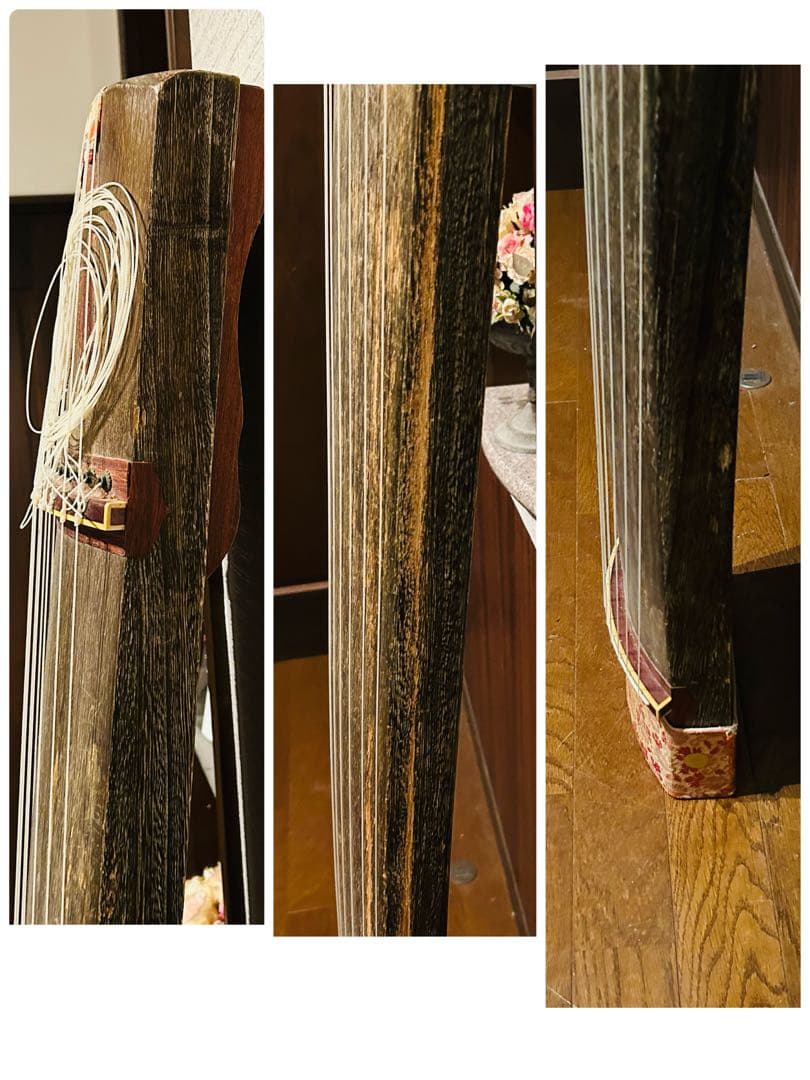 【良品】琴　和楽器　弦楽器 13弦 和琴 木製 13弦琴 赤い布付き ③