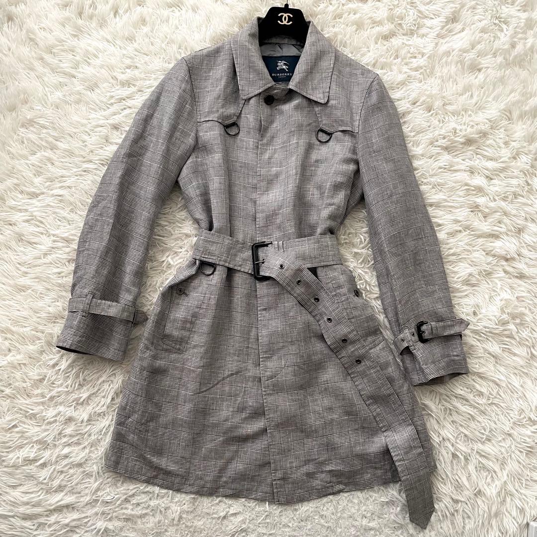 BURBERRY LONDON 麻100% 千鳥柄　トレンチ　コート　ジャケット