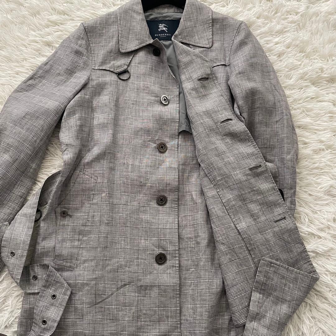 BURBERRY LONDON 麻100% 千鳥柄　トレンチ　コート　ジャケット