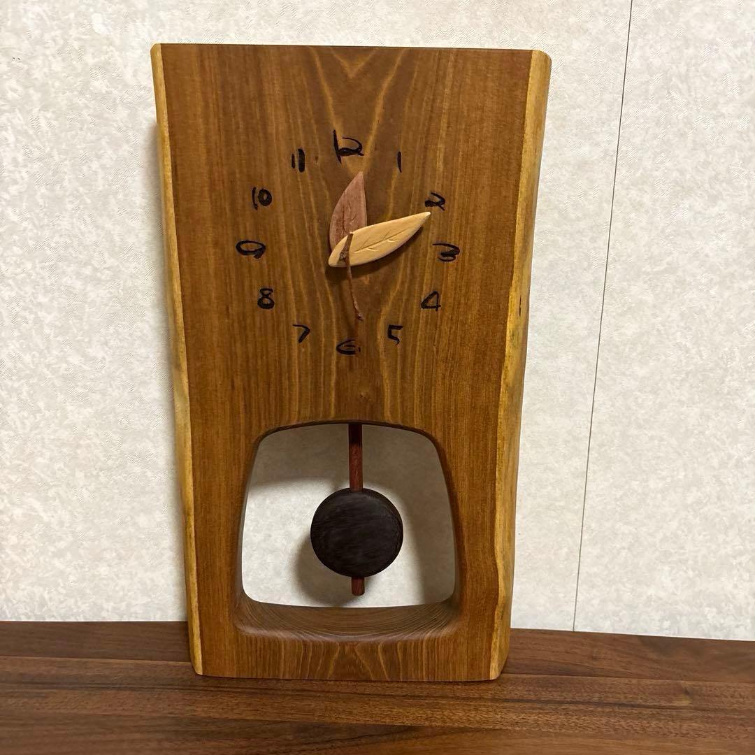 【極美品】木の振り子時計 エンジュ 無垢材 壁掛け時計