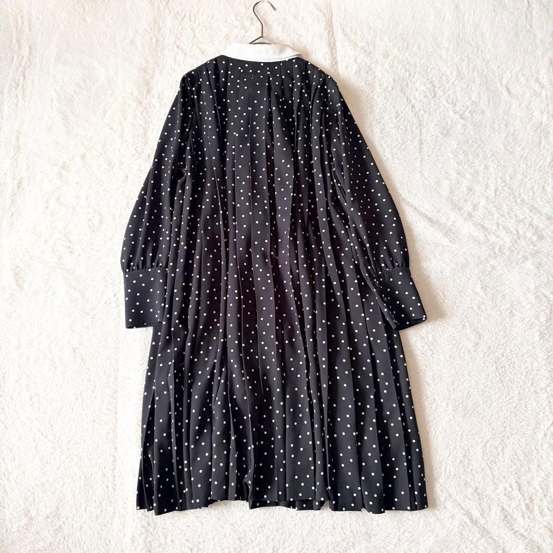 1473 美品✨ セルフォード Aラインドットプリーツワンピース ひざ丈 襟付き