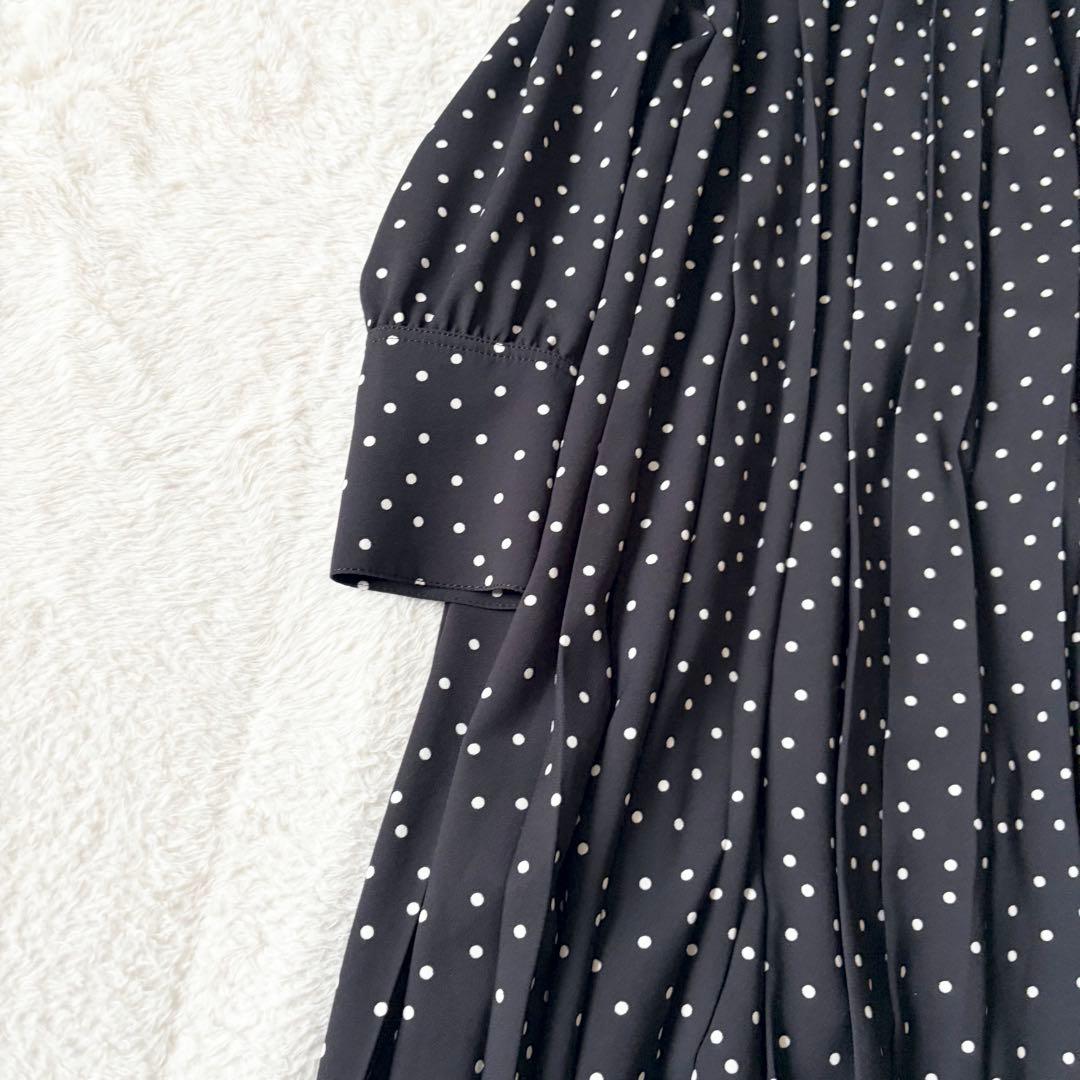 1473 美品✨ セルフォード Aラインドットプリーツワンピース ひざ丈 襟付き