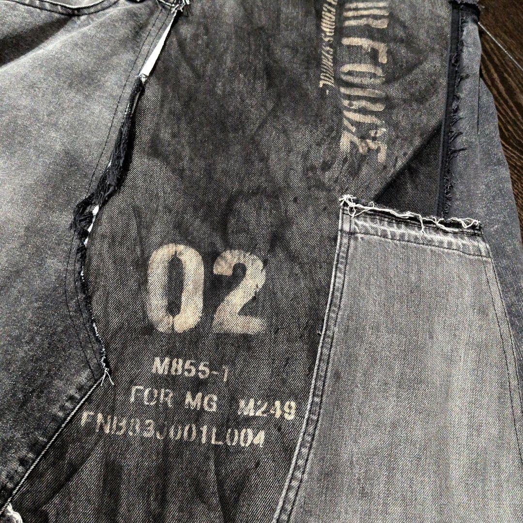 ★男前 ミリタリー カーゴ ブラックデニムMIX ワイルドリメイク スカート★