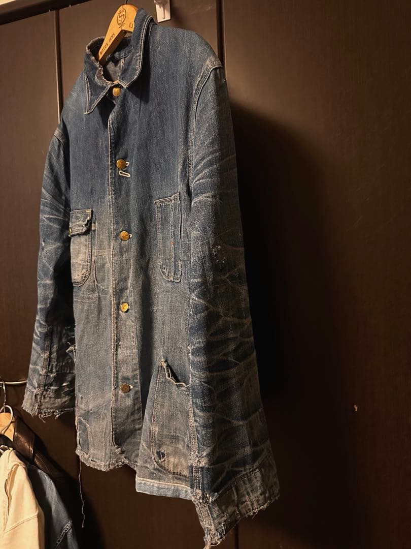sanforized 50sカバーオール　ダメージデニム　パッチワーク　ボロ古着