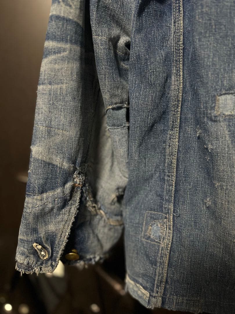 sanforized 50sカバーオール　ダメージデニム　パッチワーク　ボロ古着