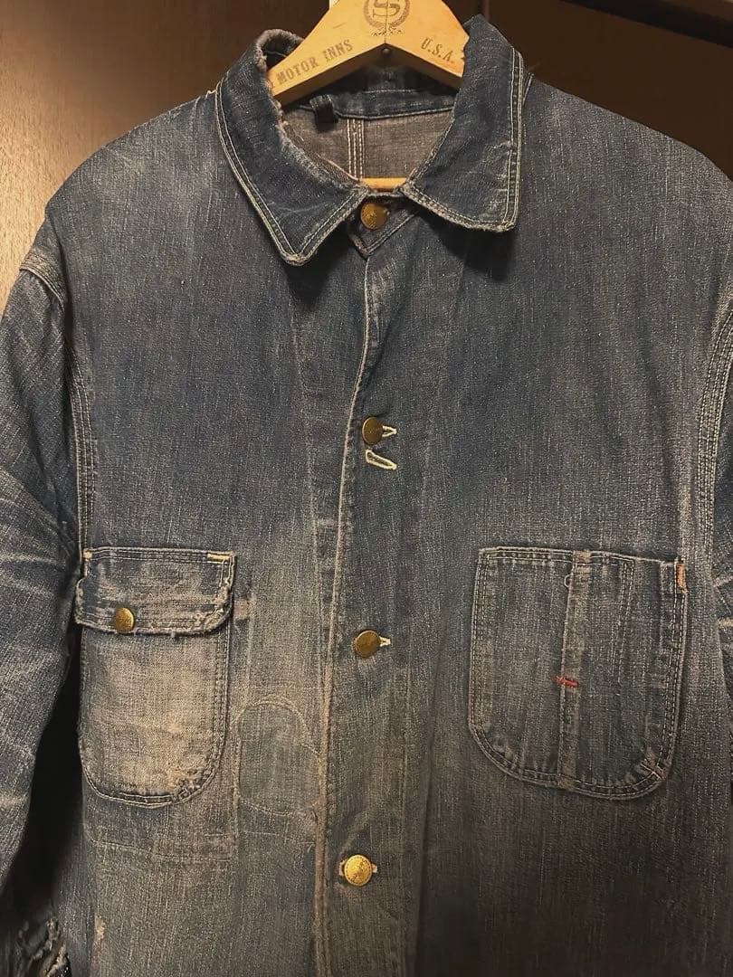 sanforized 50sカバーオール　ダメージデニム　パッチワーク　ボロ古着