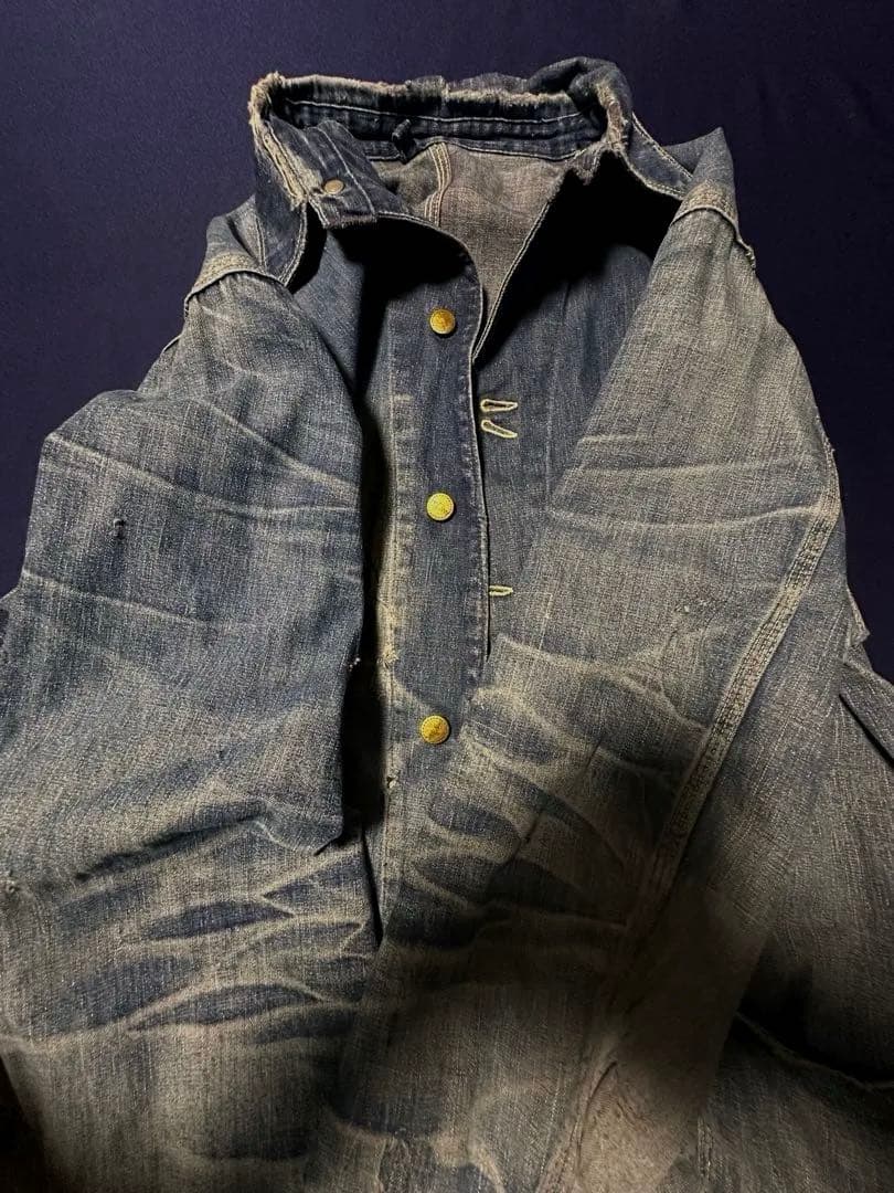 sanforized 50sカバーオール　ダメージデニム　パッチワーク　ボロ古着