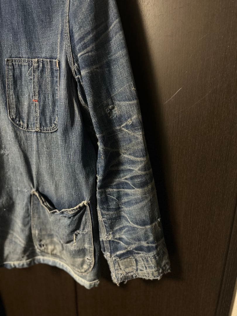 sanforized 50sカバーオール　ダメージデニム　パッチワーク　ボロ古着
