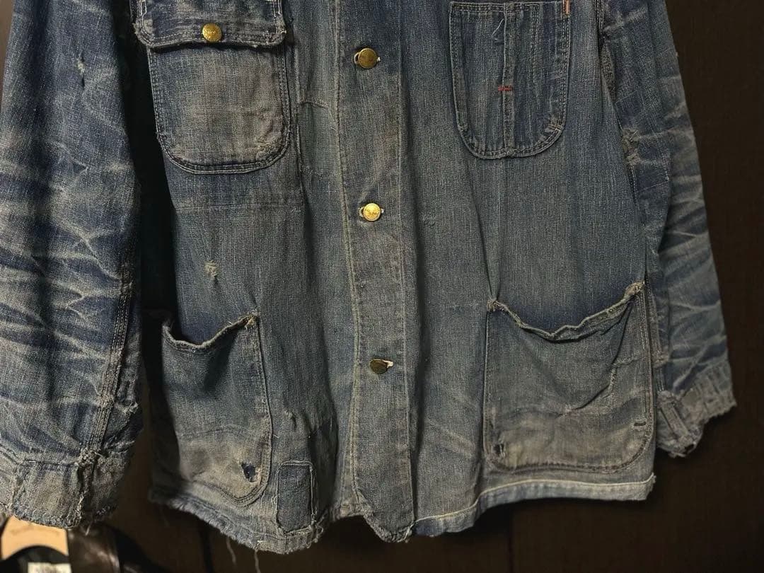 sanforized 50sカバーオール　ダメージデニム　パッチワーク　ボロ古着