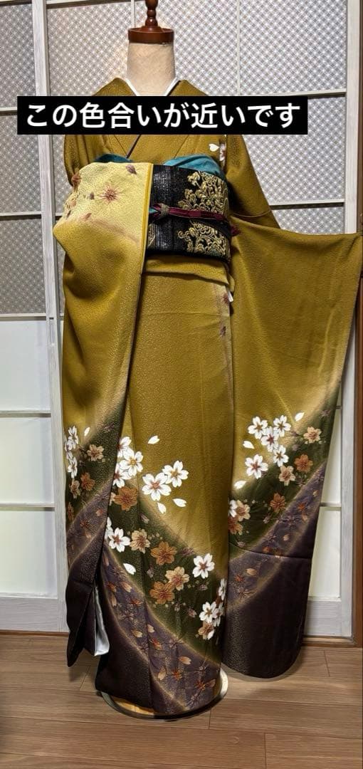 金茶×紫×深緑の美しい色合わせ／部分絞り入り／トールサイズ振袖 セット