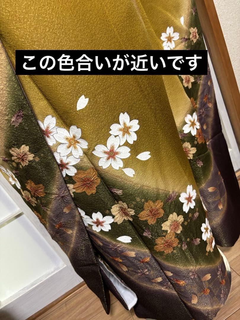 金茶×紫×深緑の美しい色合わせ／部分絞り入り／トールサイズ振袖 セット