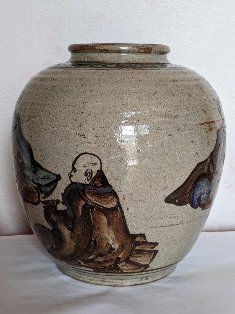♦作品少数 乾山焼？三浦乾也 時代絵巻図壺 瓶 花瓶 置物飾りレア物 骨董品